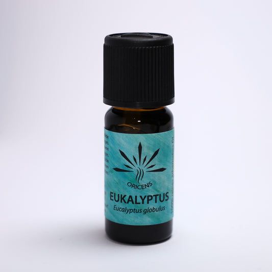 alt="Oricens Wolf Liebmann GesbR Bio Eukalyptusöl Eucalyptus globulus, 10 ml, 100 % naturreines ätherisches Öl im braunen Glasfläschchen"