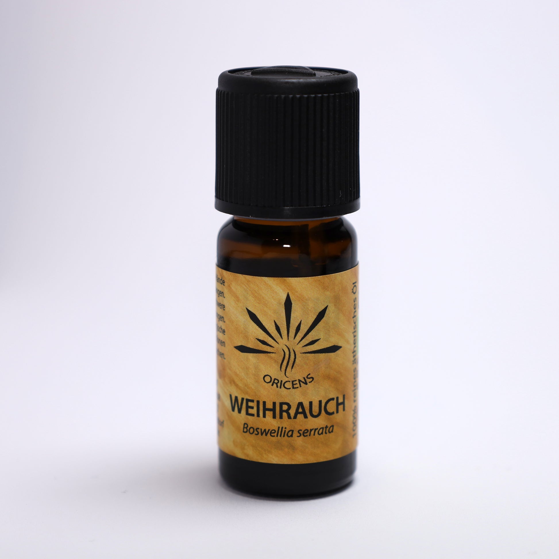 alt="Oricens Wolf Liebmann GesbR Bio Weihrauchöl Boswellia serrata, 10 ml, 100 % naturreines ätherisches Öl im braunen Glasfläschchen"